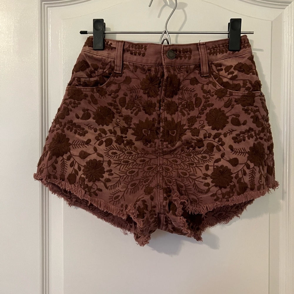 Free People embroidered denim shorts